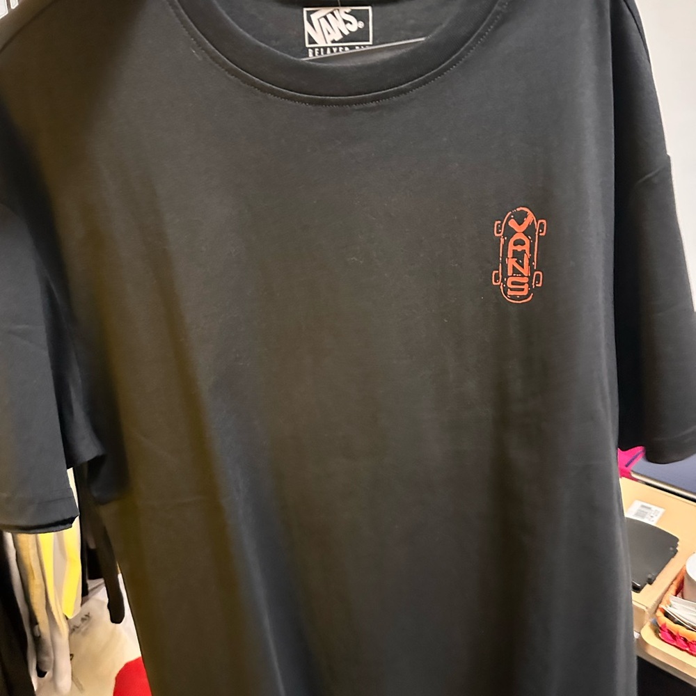 Vans Black Tee with Red Skateboard Logo